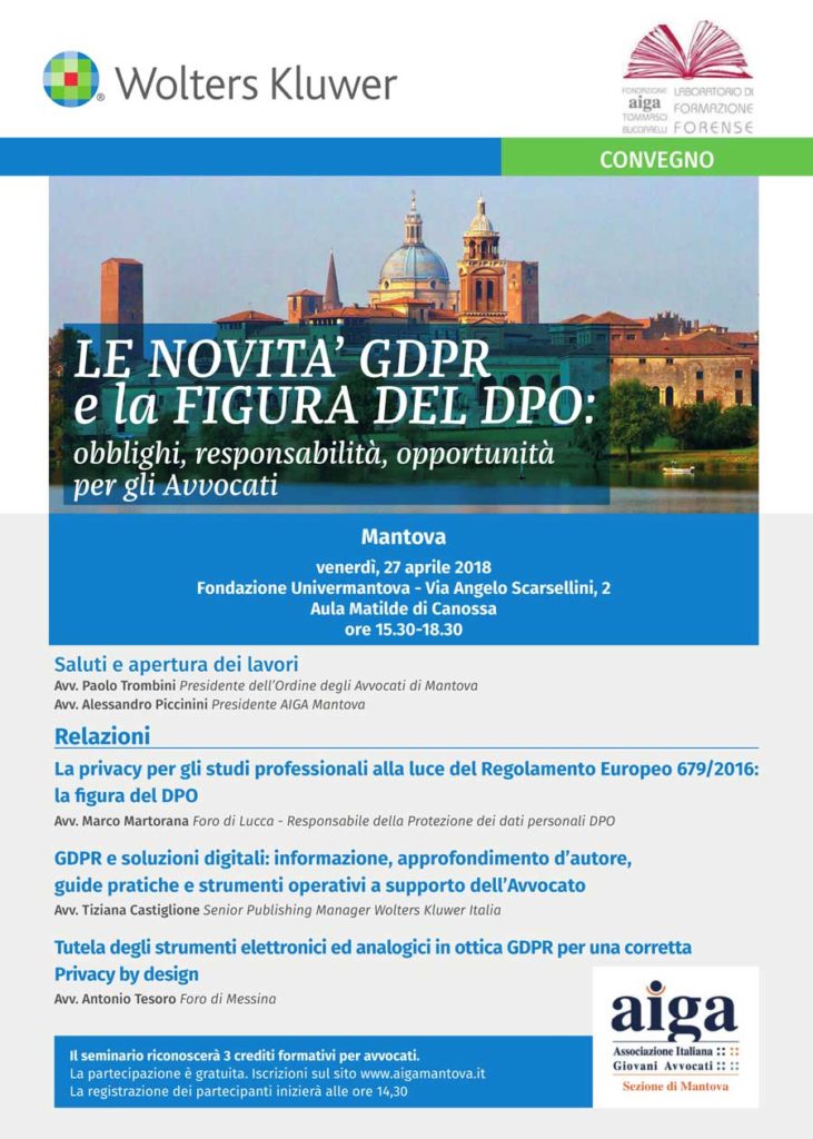 Mantova LE NOVITA GDPR E La FIGURA DEL DPO Studio Legale Martorana